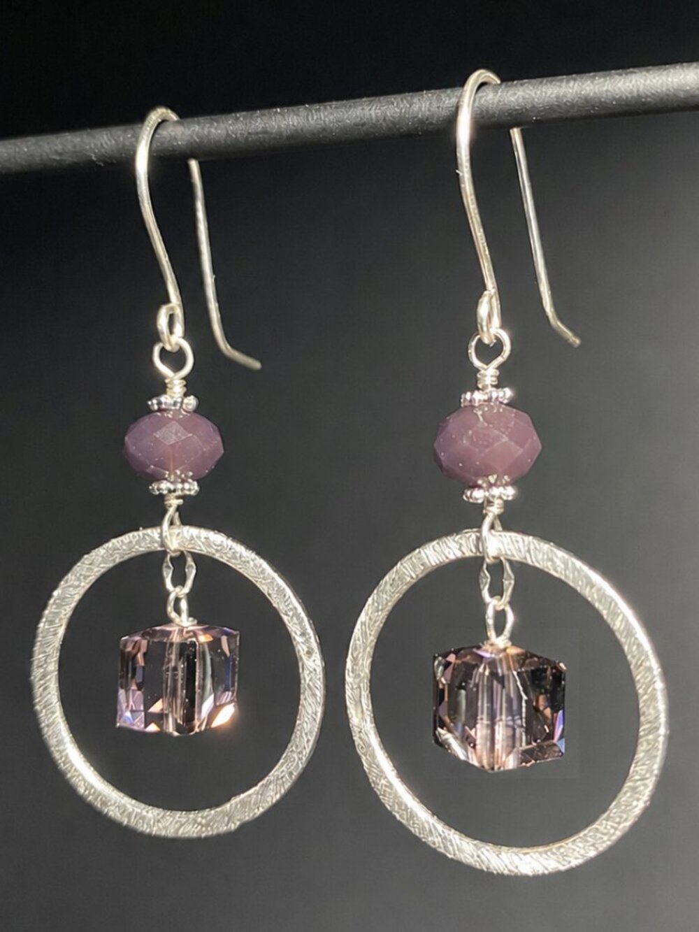 Circle Earrings with Swarovski Crystal Cubes